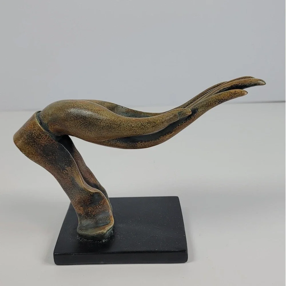Bronze Tone Hand Sculpture Candle Holder Vintage Style Decorative Art Statue